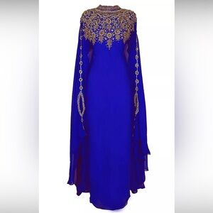 Elegant Blue and Gold Women's Dress